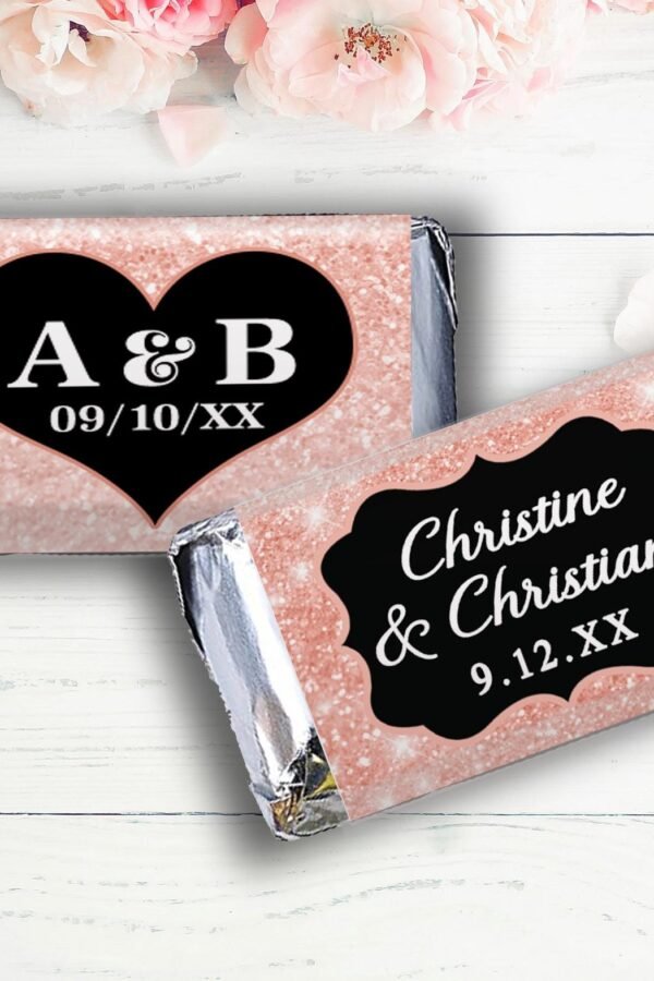 Personalized Chocolate Wrappers - Faux Gold Glitter Heart Stickers Nugget Wrappers, Miniature