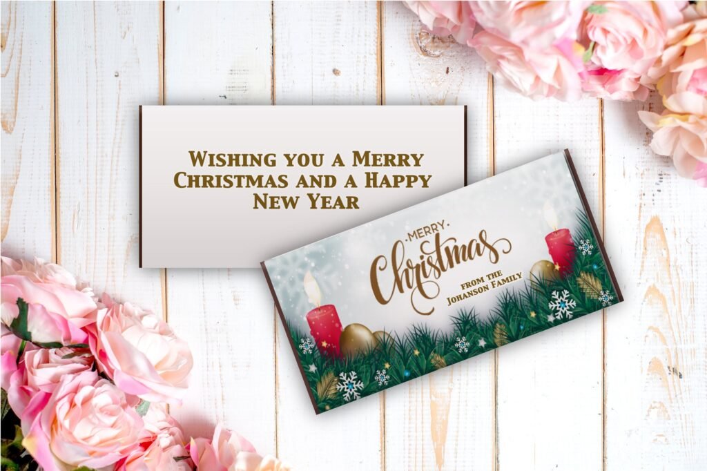 Personalized Christmas Chocolate Wrappers Candlelight Design | Set Of 12