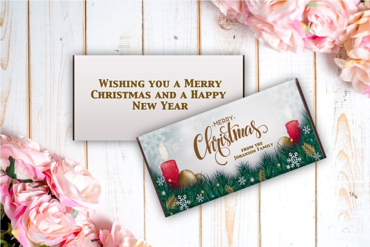 Personalized Christmas Chocolate Wrappers Candlelight Design | Set Of 12