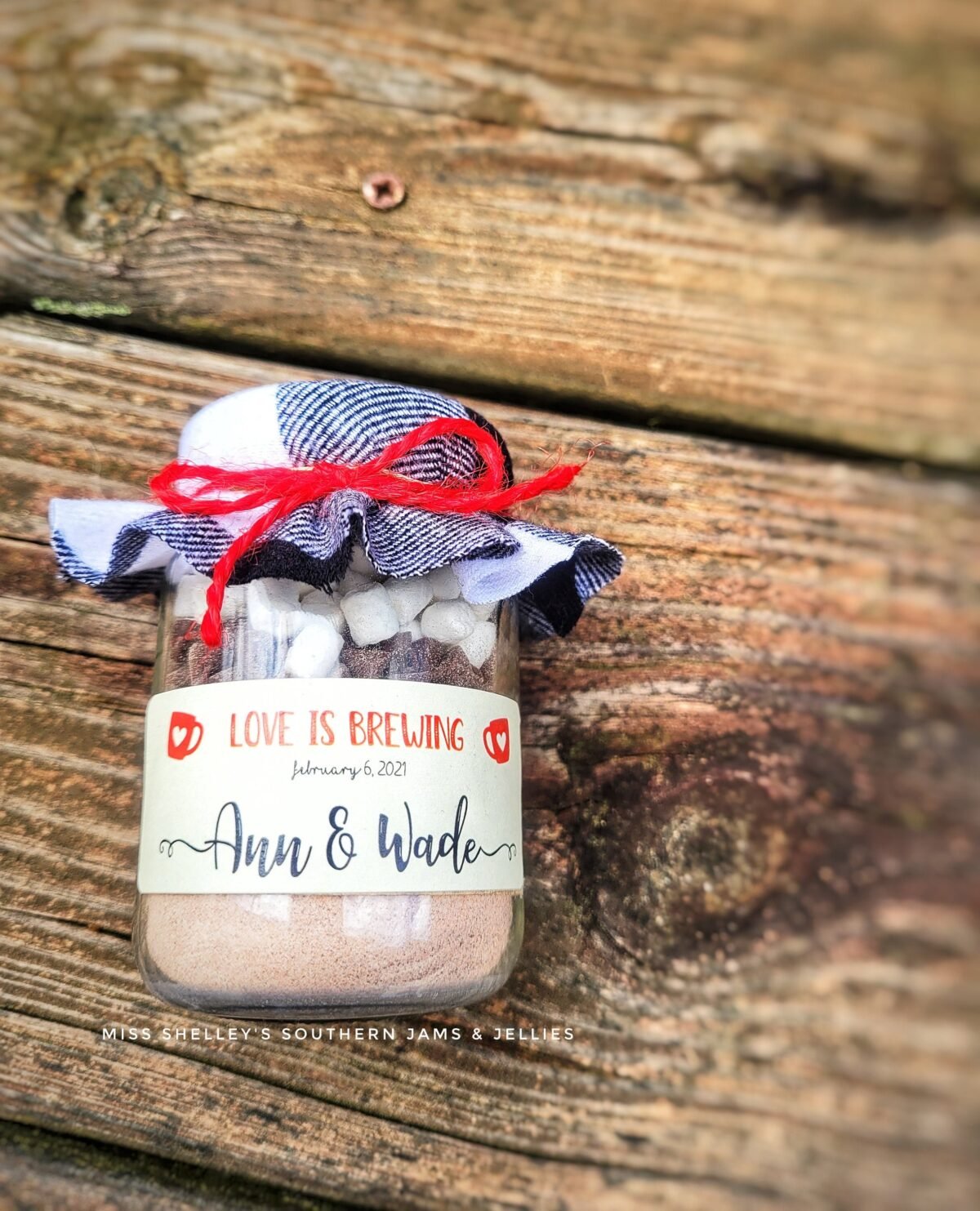 Personalized Hot Chocolate Wedding Favor Rustic Flannel Topper | 4Oz