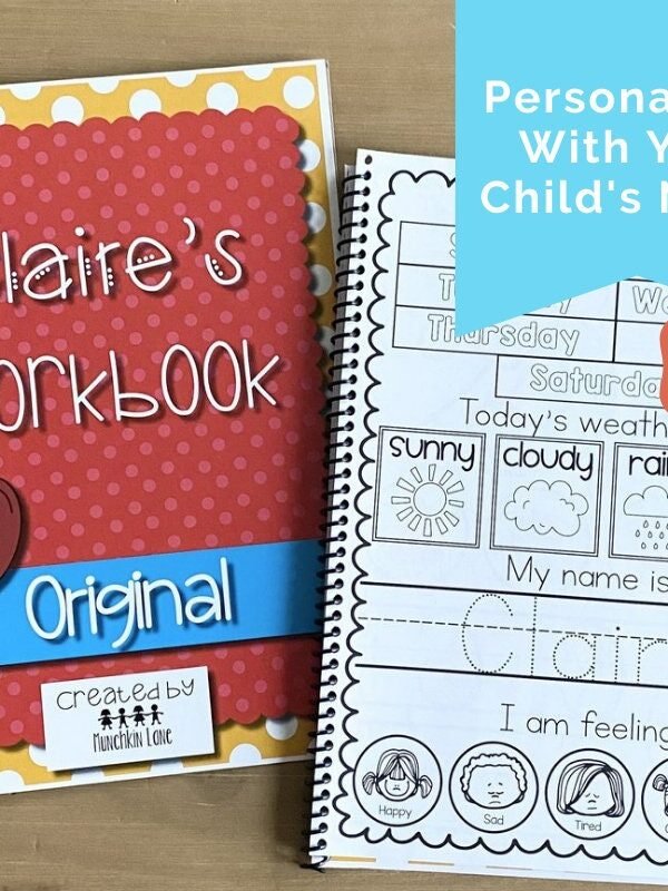 Personalized Printed Pre-K Learning Book - Preschool Curriculum Practice Colors, Shapes Homeschool & Daycare