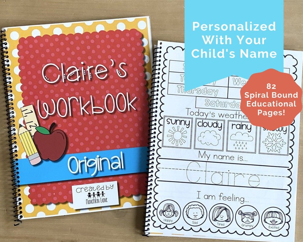 Personalized Printed Pre-K Learning Book - Preschool Curriculum Practice Colors, Shapes Homeschool & Daycare