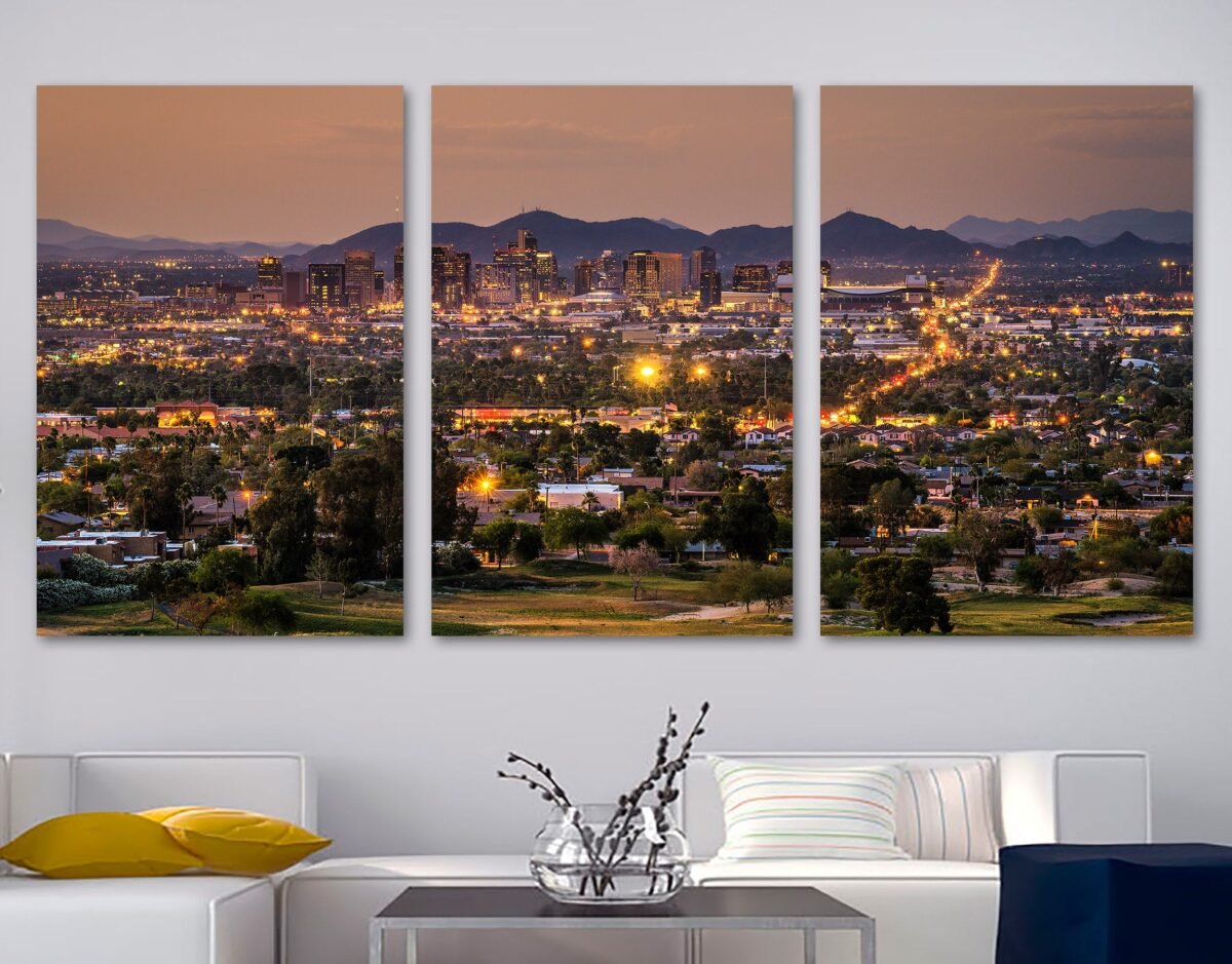 Phoenix Arizona Sunset Skyline Wall Art Canvas Print - Canvas, Giclee Print For Home Decor, Interior Design