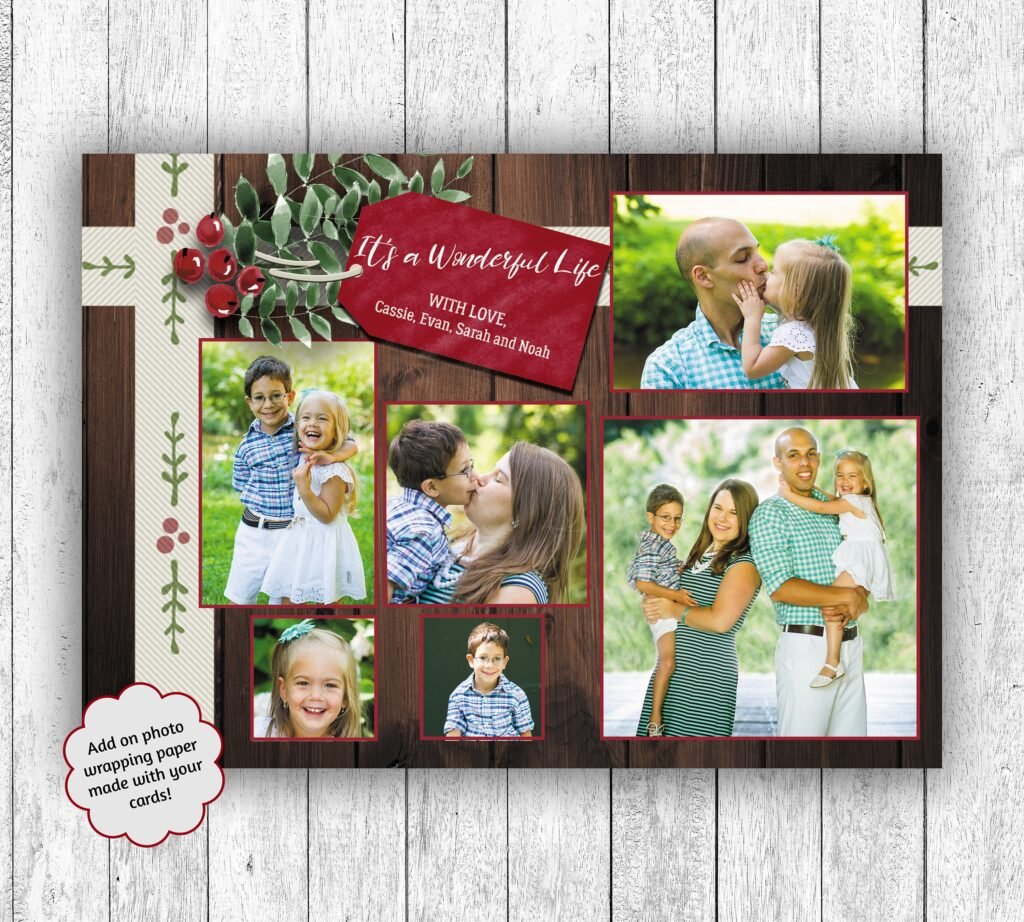 Photo Christmas Cards, Printed Multiple Card, It's A Wonderful Life, Wrapping Paper, Holly Cards