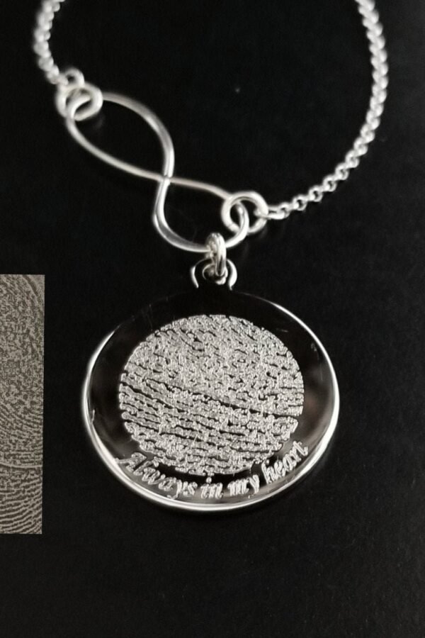 Photo Pic Handwriting Signature Fingerprint Name Necklace Ultrasound Baby Memorial 925 Sterling Silver & Rhodium Personalized Infinity