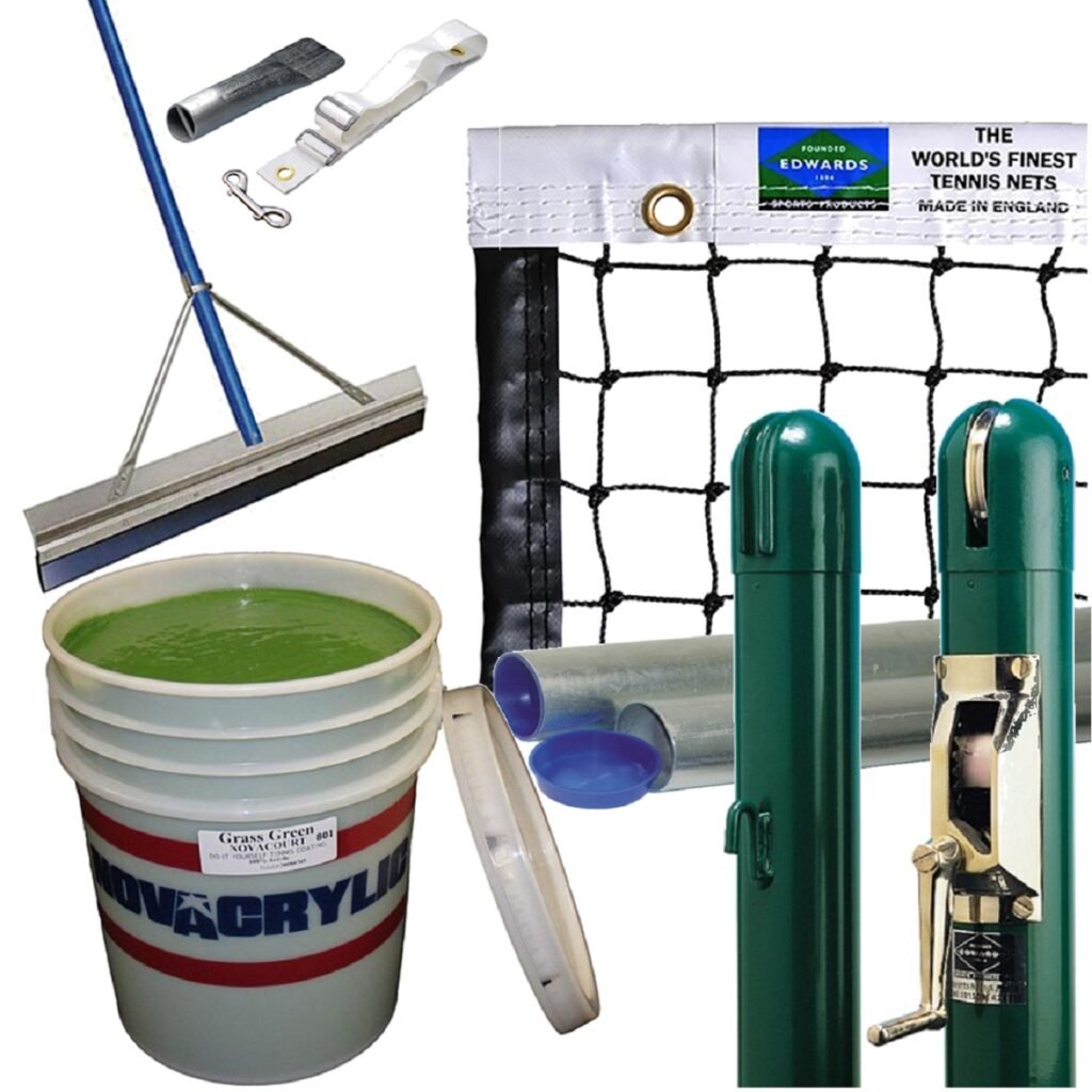 Pickleball Court Surface & Paint Package - Green Net Posts