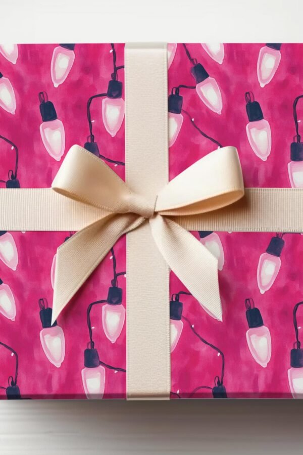 Pink Christmas Lights Wrapping Paper Roll Preppy Gift Wrap Papers