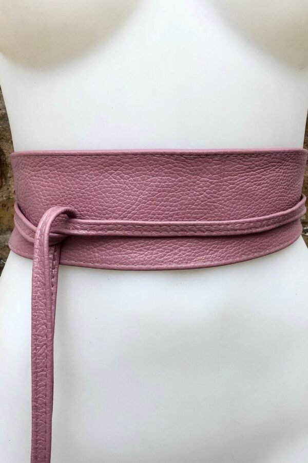 Pink Obi Belt in Soft Leather. Wrap Dark Dusty Pink. Wide Waist Genuine Wraparound Belt. Boho Sash Purple - Pink
