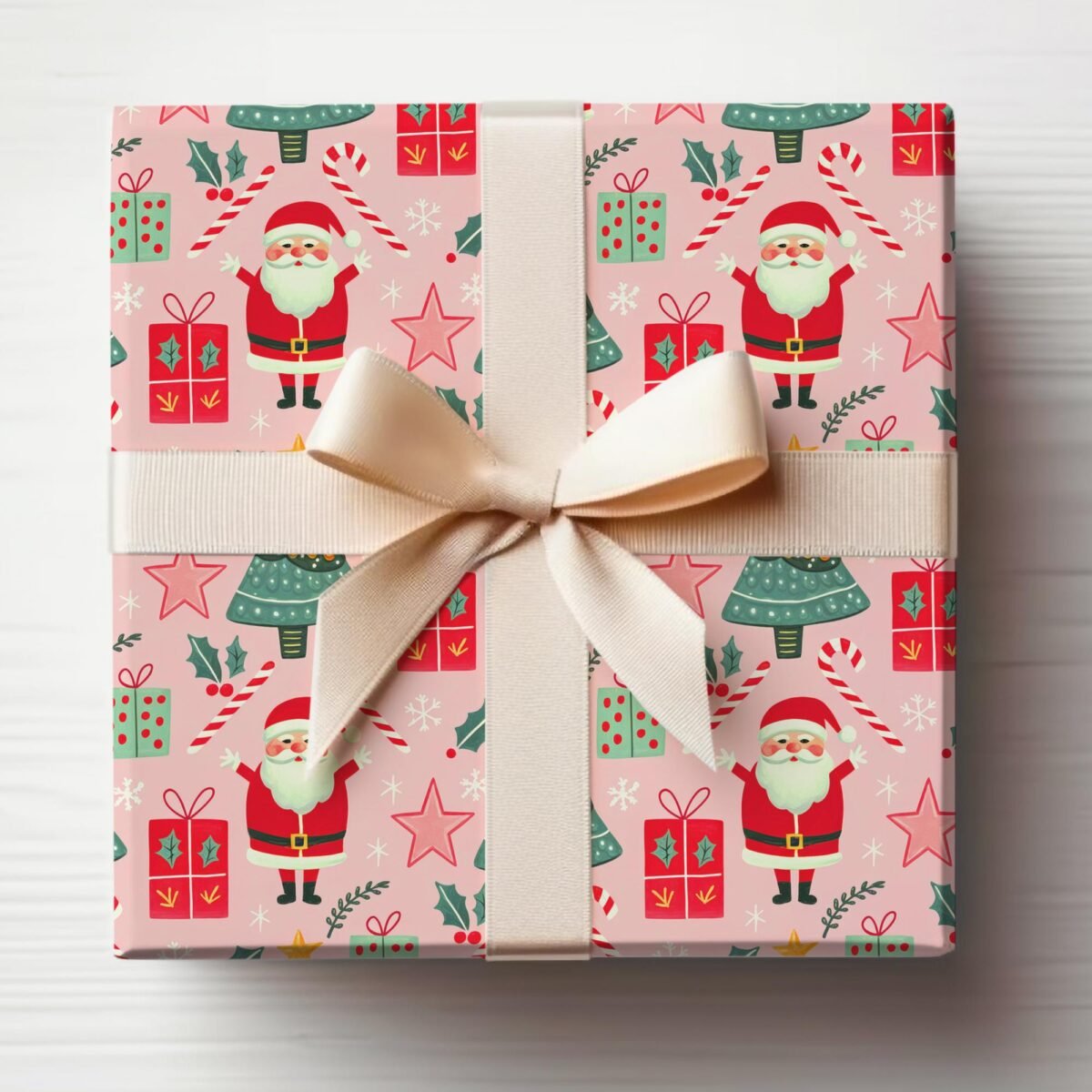 Pink Santa Wrapping Paper Roll Christmas Tree, Gift Wrap Papers Girly