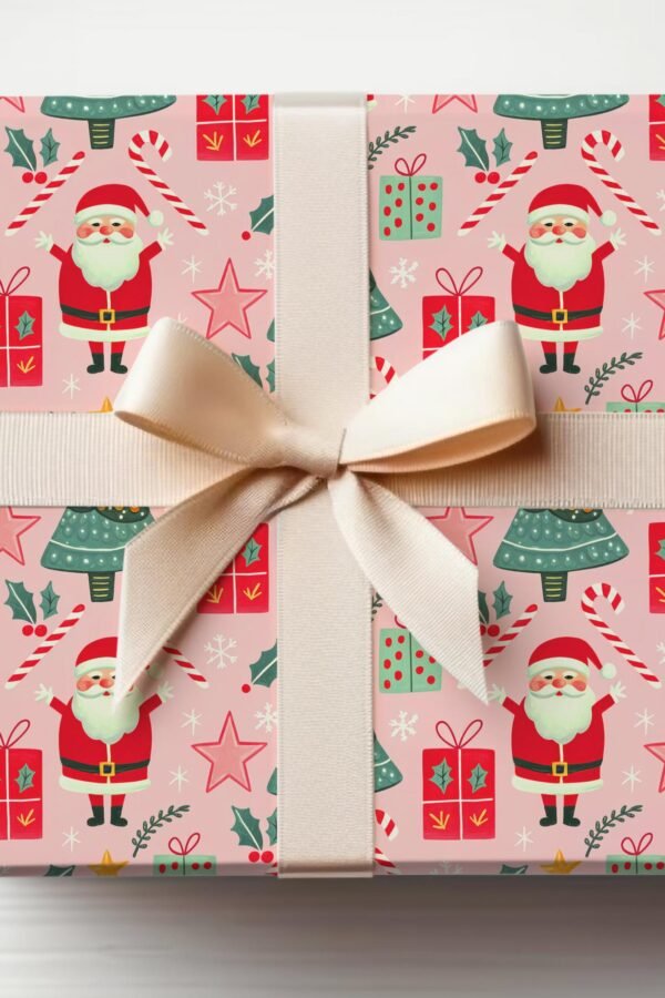Pink Santa Wrapping Paper Roll Christmas Tree, Gift Wrap Papers Girly