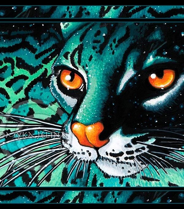 Polani Hand Signed Prints Celestial Teal Margay Wild Cat