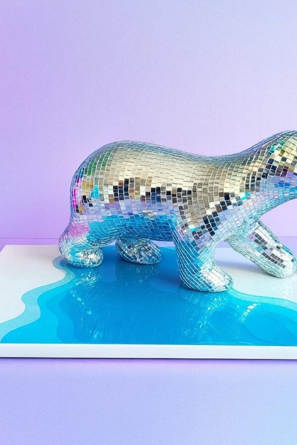 Polar Bear Disco Ball Sculpture Art/Disco Ball Decor/ Dopamine Decor Resin Water Art/ Kitsch Kawaii Polar Bear