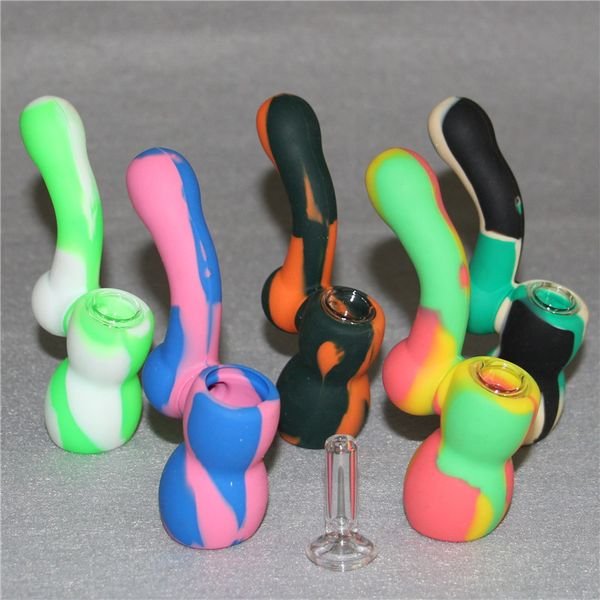 Portable Sherlock Silicone Tobacco Pipes with Glass Bowl silicone Hand Bubbler silicone Water Pipe For Smoking DHL free