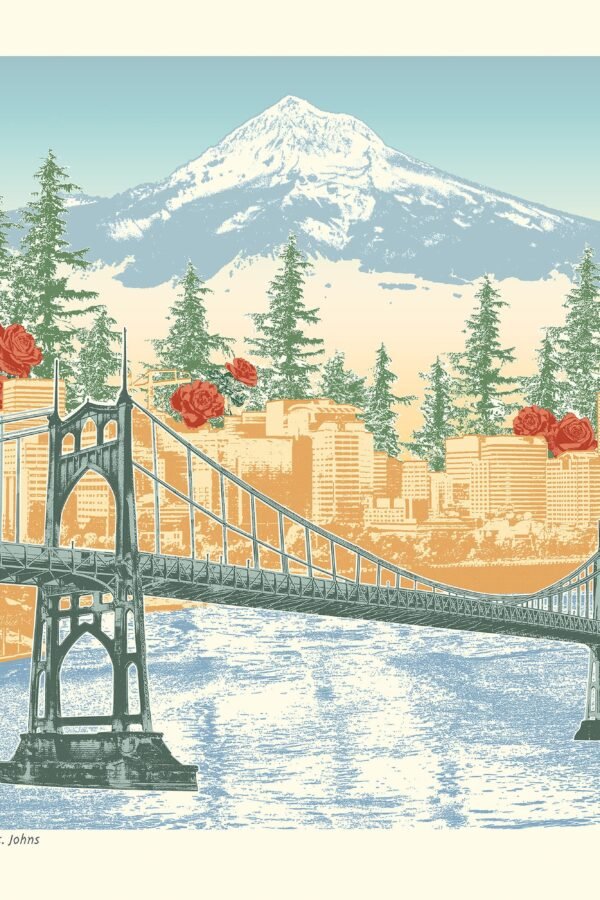 Portland, Oregon Art Print & Canvas Wrap - Watching Over The Rose City With St. Johns Vintage Vibe