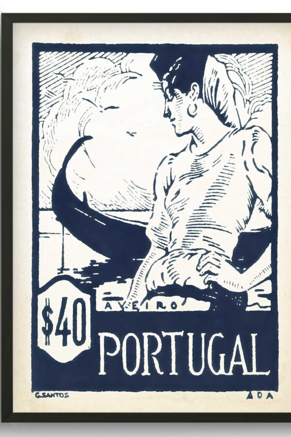 Portugal Illustration Art Print, Boho Wall Decor, Mid Century Modern Wall Art, Portuguese Print, Vintage Travel Poster, Nautical