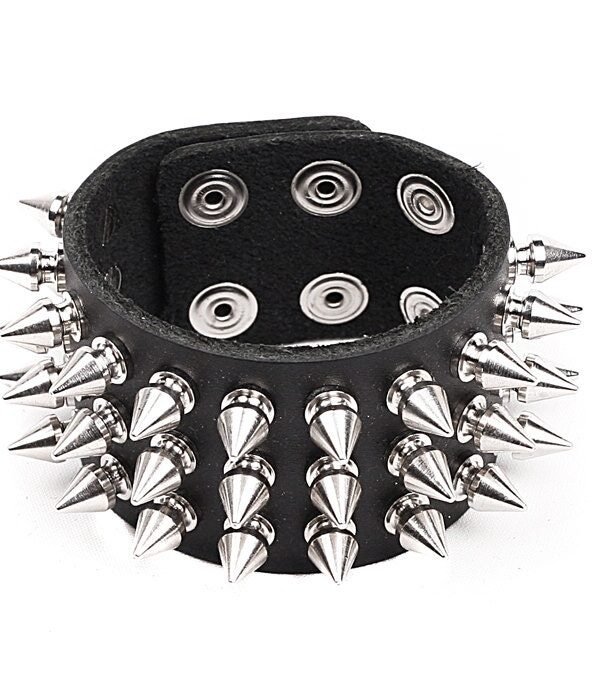 Premium 3 Row Spiked Full Grain Leather Spiked Wristband 1/2" Tree Spikes Cuff Apex Studs Band Punk Rock Glamor Hipster Handmade USA Nyc