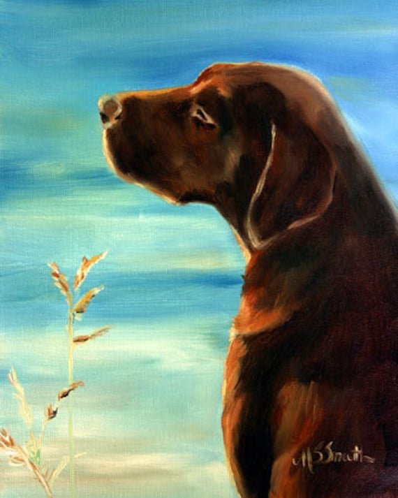 Print Chocolate Labrador Retriever Lab Dog Puppy Art Oil Painting/Mary Sparrow