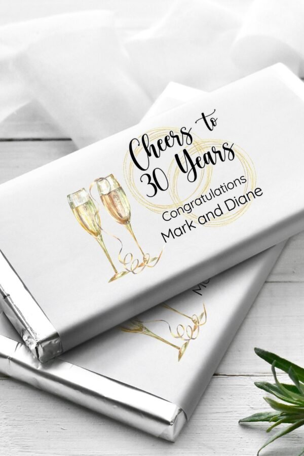 Printed Labels For Full Size Candy Bar Chocolate Stickers - Personalized Wedding Anniversary Or Any Party Champagne Glasses Ch21