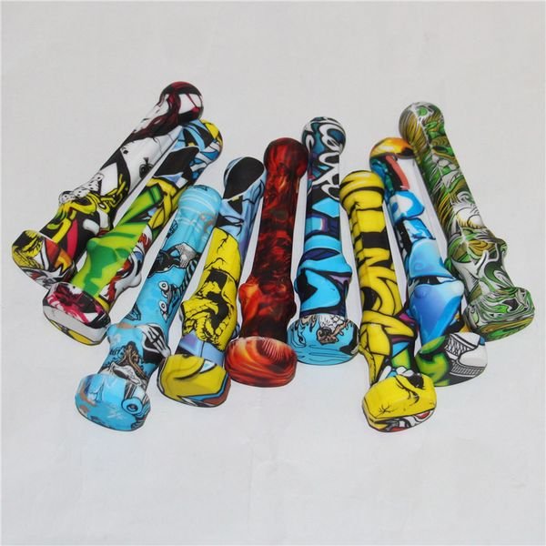 Printing Silicone Nectar Hookahs Mini Water Pipes with GR2 Titanium Nail 14.5mm Concentrate Dab Straw Silicon Oil Rigs Smoking Pipe