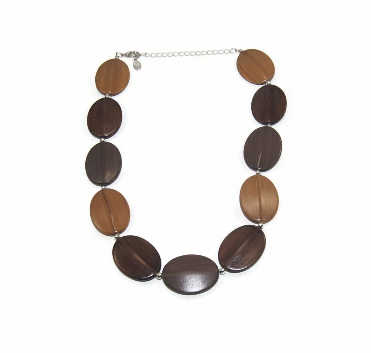 Pristine Vintage Cookie Lee Silver Tone Metal & Faux Wood Beaded Necklace. Hallmark Tag