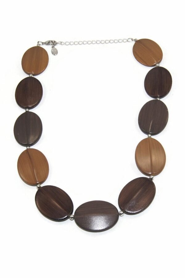 Pristine Vintage Cookie Lee Silver Tone Metal & Faux Wood Beaded Necklace. Hallmark Tag