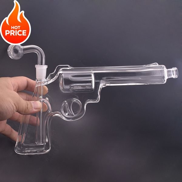 Protable 14mm Joint Big Glass Gun water dab rig bong Pipe Bubbler Thick Glass oil burner Bongs Smoking Accessories Water hand pipes