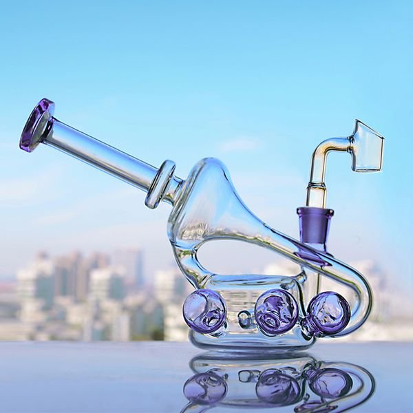 Purple Green Round Belly Smoking Hookahs Pipe Accessories Glass Bong Recycler Oil Rig Wax Herb Tobacco Heady Dab Rig