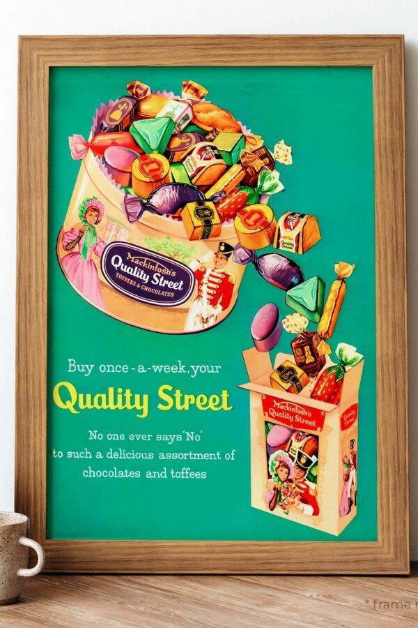 Quality Street Chocolates Vintage Poster, British Food Retro Print, Antique & Drink Poster | Fd97