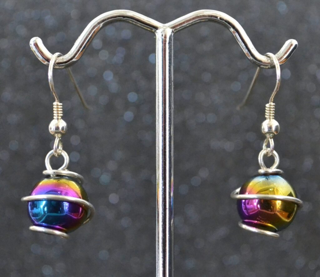 Rainbow Titanium Hematite Wrapped Bead Earrings - Silver, Oxide Plasma Coated Gemstones, Non-Plated Wire, Nickel Free & Hypoallergenic
