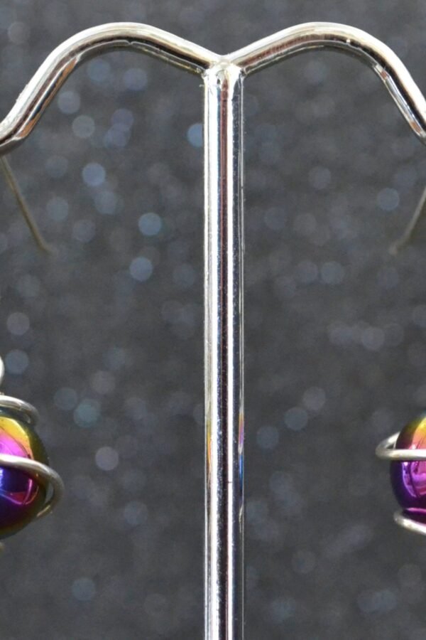 Rainbow Titanium Hematite Wrapped Bead Earrings - Silver, Oxide Plasma Coated Gemstones, Non-Plated Wire, Nickel Free & Hypoallergenic
