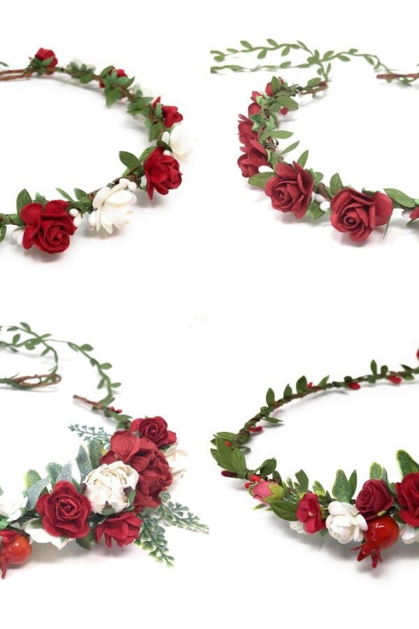 Red Floral Christmas Flower Crown Winter Photo Prop Headpiece