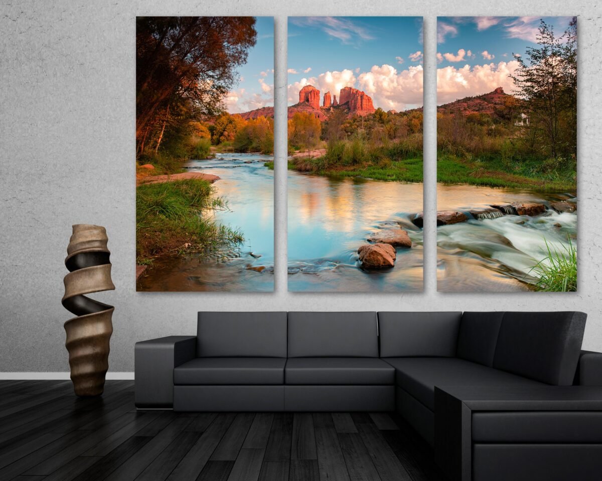 Red Rocks Wall Art Sedona Arizona Landscape Canvas Print. Cathedral Rock Crossing Scenic Nature - Giclee Home Decor, Office Wall Decor