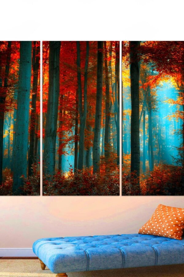 Red Tree Forest Canvas Print 3-Panel Modern Landscape Wall Art