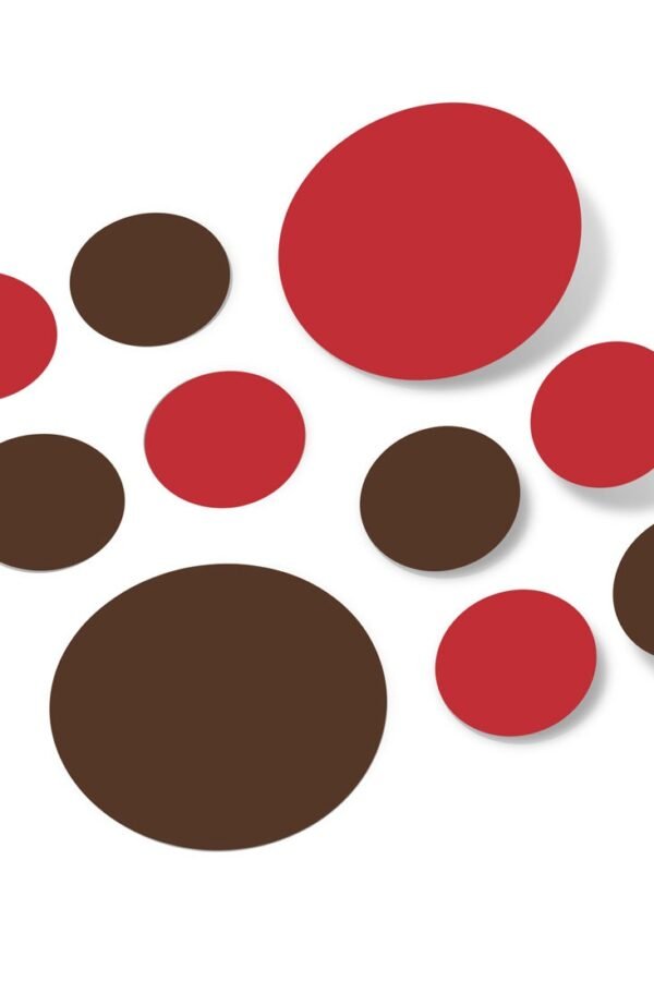 Red & Chocolate Brown Polka Dot Wall Decals - Vinyl Circle Stickers in 2 4 Inch Sizes For Nursery, Kids Room, Kitchen, Classroom Decor