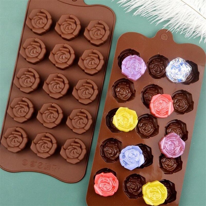 Rose Flower Silicone Mold 15-Cavity Chocolate, Candy, Soap