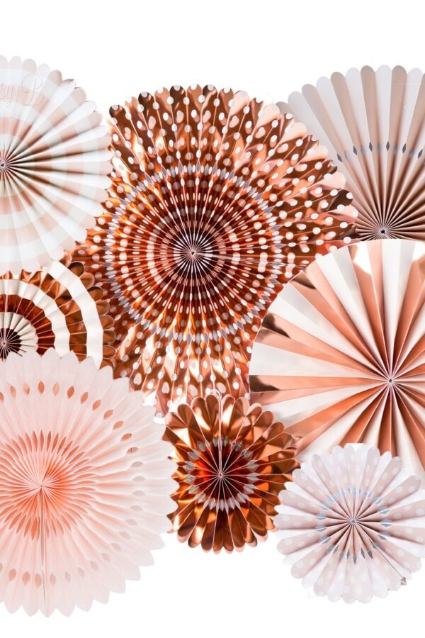 Rose Gold & Blush Party Fans - Paper Rosettes Fan Backdrop Photo Shoot Pack Of 8