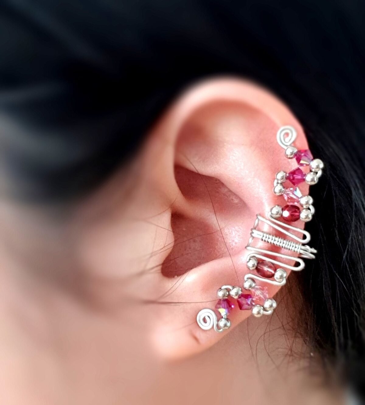 Rose Pink Ear Cuff, Korean Traditional & Modern Hanbok Accessory, Decorative Ornament Wrap For Women