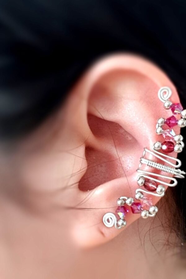 Rose Pink Ear Cuff, Korean Traditional & Modern Hanbok Accessory, Decorative Ornament Wrap For Women