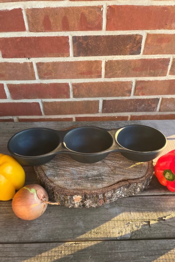 Round Stoneware Triple Dip Bowl