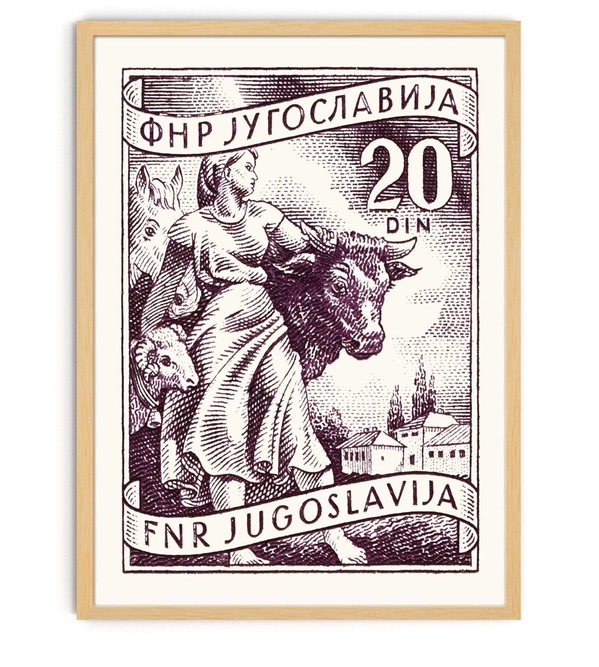 Rustic & Farmhouse Wall Decor Vintage Animal Art Illustration Print Of Cow Wall Art, Yugoslavia Travel Poster, Farm Art