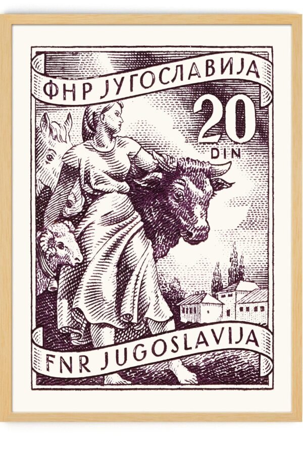 Rustic & Farmhouse Wall Decor Vintage Animal Art Illustration Print Of Cow Wall Art, Yugoslavia Travel Poster, Farm Art