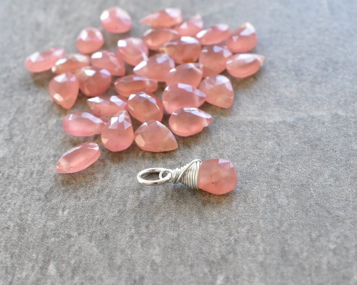 S - Wire Wrapped Rhodochrosite Stone Charm For Bracelet Natural Rhodochrocite Add On Necklace Silver, 14K Gold, Rose Gold