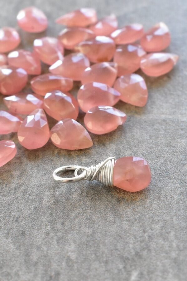 S - Wire Wrapped Rhodochrosite Stone Charm For Bracelet Natural Rhodochrocite Add On Necklace Silver, 14K Gold, Rose Gold