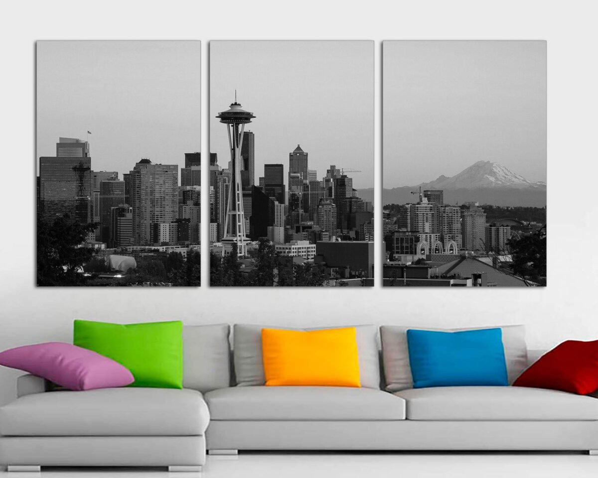 Seattle Skyline Panorama At Sunset As Seen From Kerry Park, Aerial View Wall Art, Picture Of Seattle, Park Art Canvas Ready To Hang