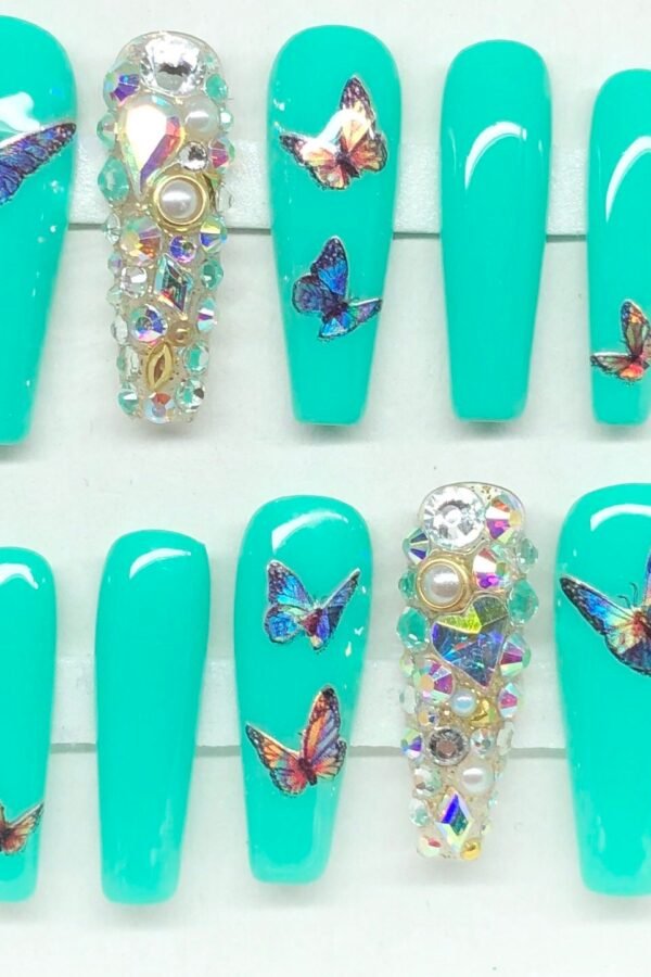 Serenity - Long Ballerina Gel Press On Nails| Reusable Nails | Gifts For Her| Rhinestones Makartt Dnd Glue On