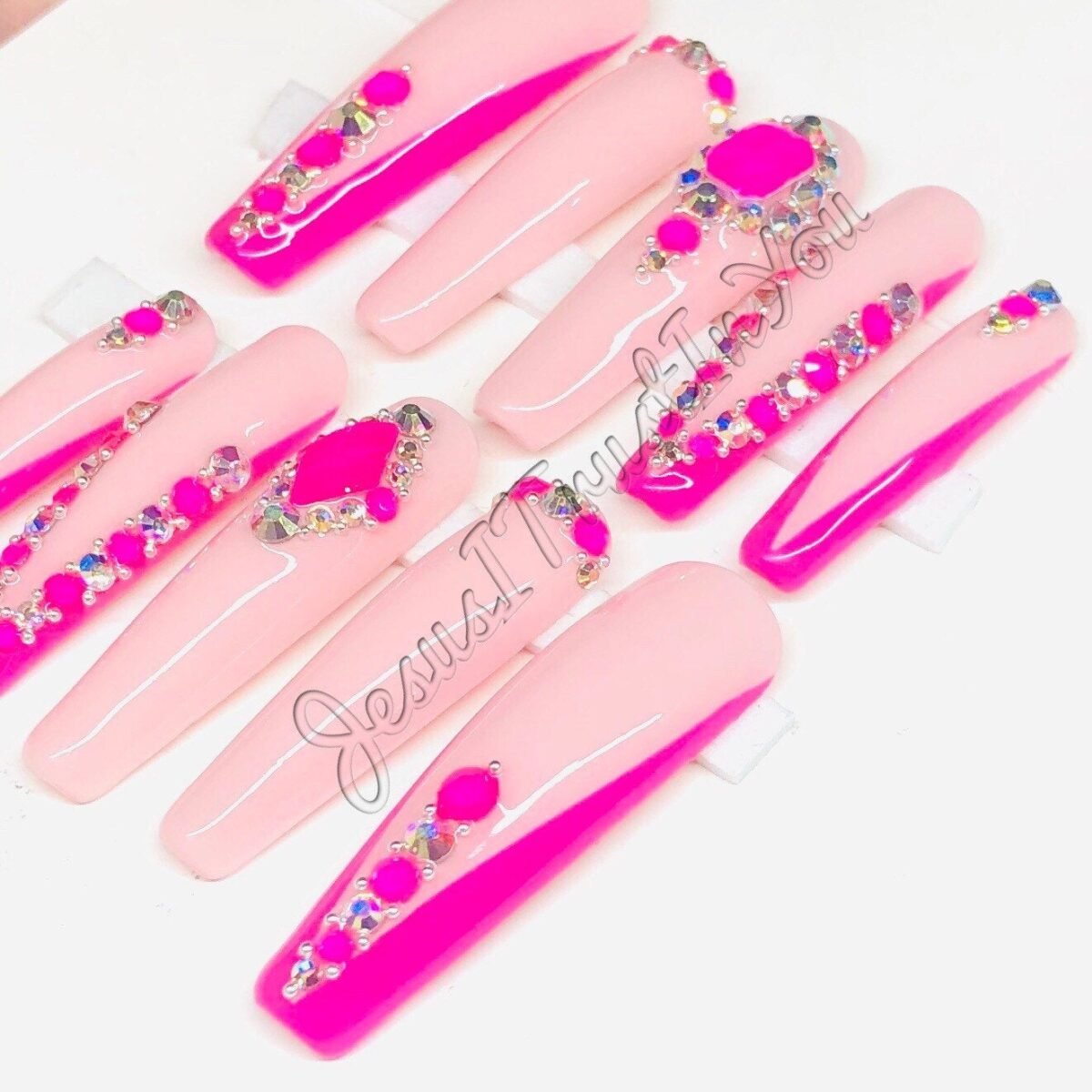 Shine - Xxl Ballerina Gel Press On Nails| Reusable Nails | Long Gifts For Her| Rhinestones Makartt Glue