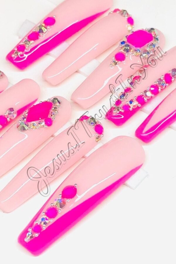 Shine - Xxl Ballerina Gel Press On Nails| Reusable Nails | Long Gifts For Her| Rhinestones Makartt Glue