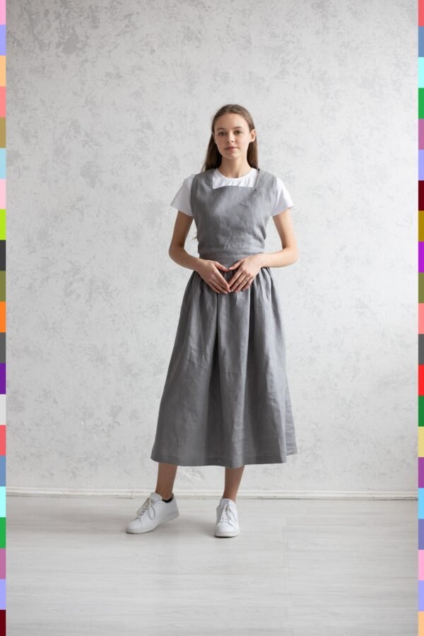 Silver Dress. Gray Linen Wrap Apron Elegant Clothing. Original 100% Pure | Italy
