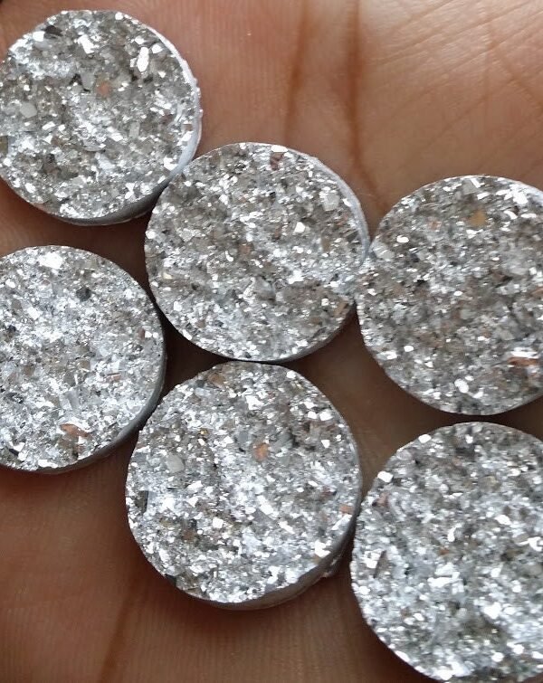 Silver Faux Druzy 18mm Nugget Cabochons 6Pcs L Earring Making Jewelry Supplies, Cabochon Diy Supply Charms