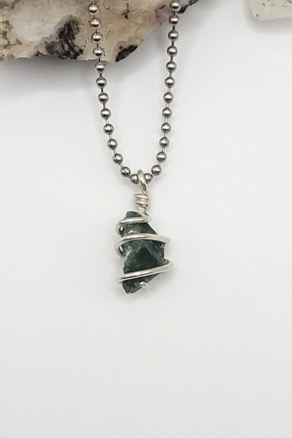 Silver Wire Wrapped Green Moss Agate Pendant Necklace